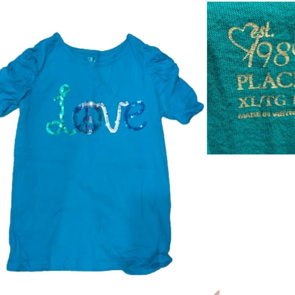 1989 Place Blue Tee with Sequin Love Graphic